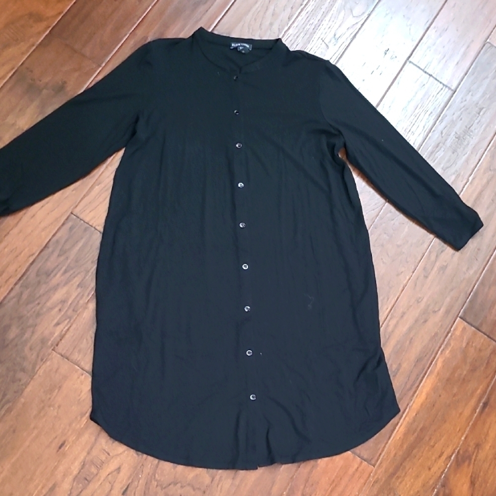 Eileen Fisher Black Button-up Shirt Dress with distressed buttons size Medium
